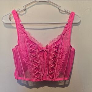 NEW Victoria's Secret Dream Angels Unlined Lace-up Corset Crop Top Bra L Pink